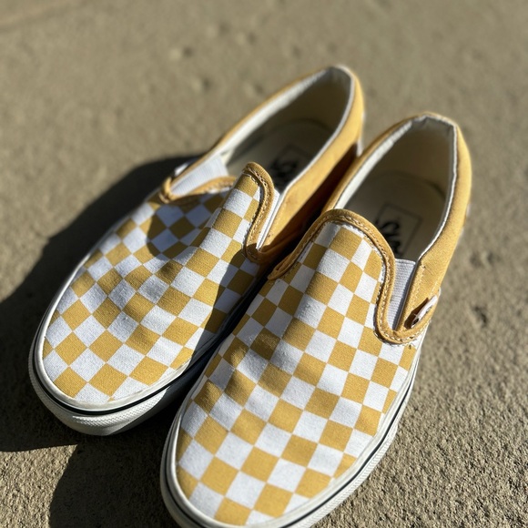 Vans Yellow Checkered Slip-On Shoes - Picture 2 of 5